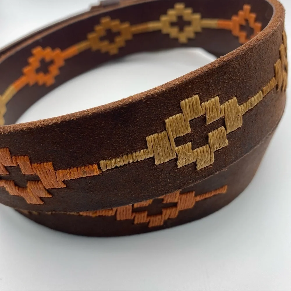 Vintage Embroidered Argentinian Cowhide Leather Hand Stitched Belt